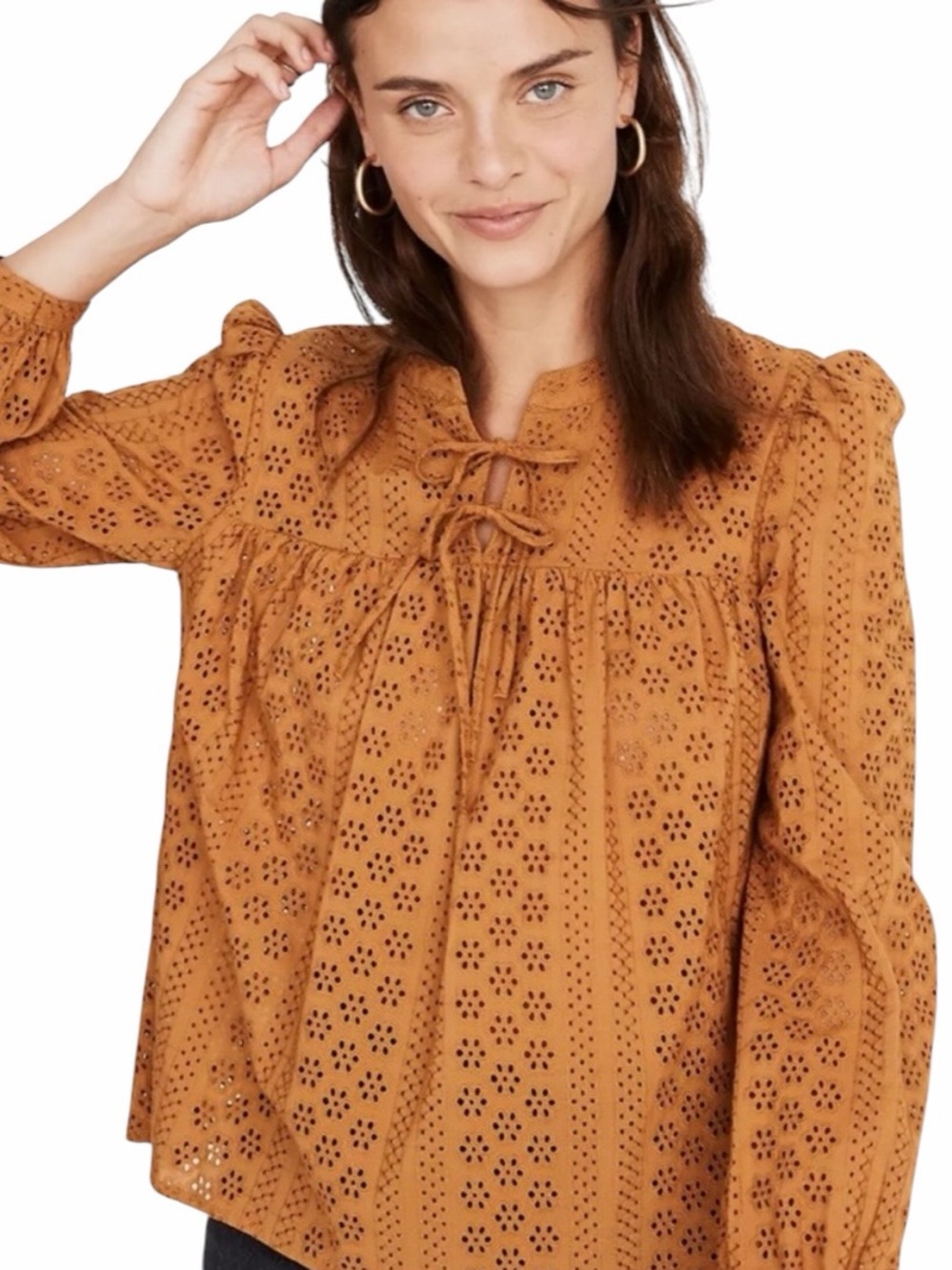Madewell Mustard Eyelet Peasant Blouse XL Boho Cottagecore Cotton Top